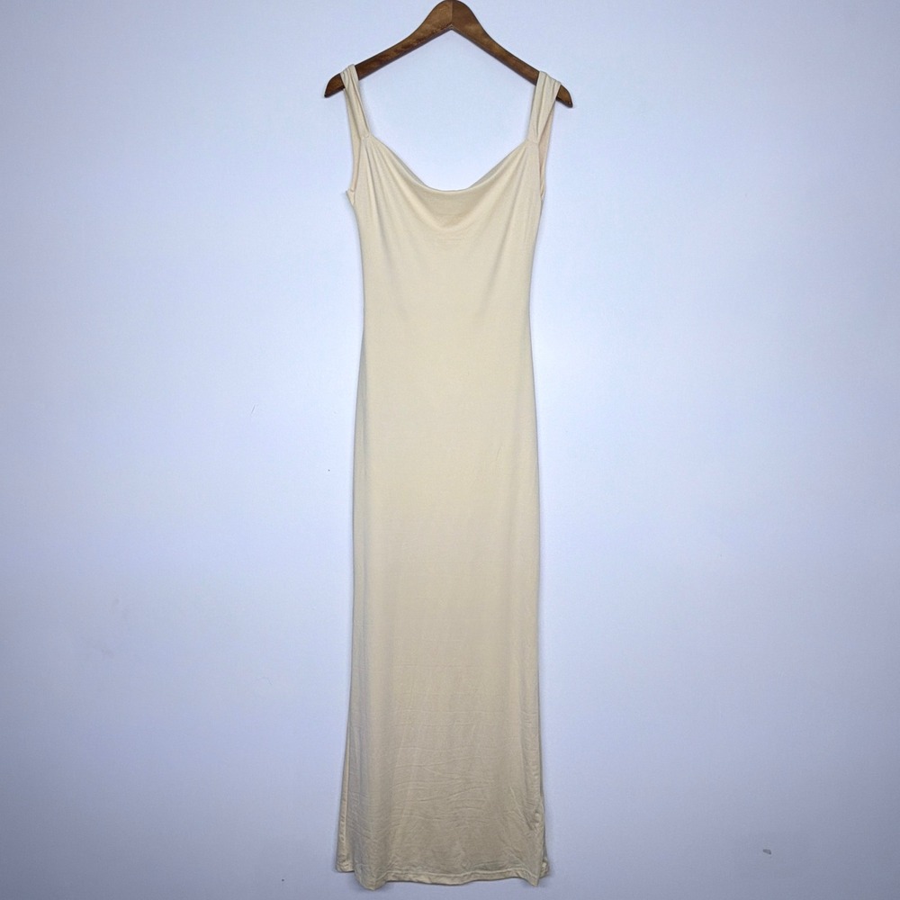 SHEIN Pale Yellow Cowl Neck Maxi Dress with Back Satin Bow Detail Size S 4